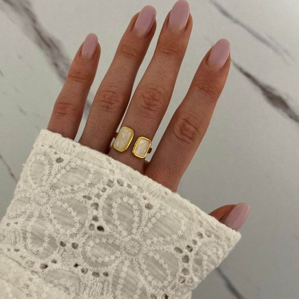 Sku0391 Retro Gold White Women Casual Fashion Ring Stainless steel + gift bag - Picture 3 of 4